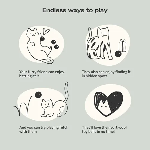 Miniatura 4 de MEOWFIA Juguetes de bolas de lana, paquete de 6 pelotas seguras para gatos y perros pequeños, juguete de lana de fieltro de 1.5 pulgadas para gatos
