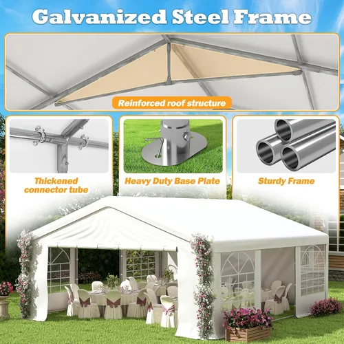 Miniatura 6 de Carpa para fiestas de 20 x 20 pies, resistente, para exteriores, carpa para bodas con paredes laterales extraíbles, refugio para eventos, carpa