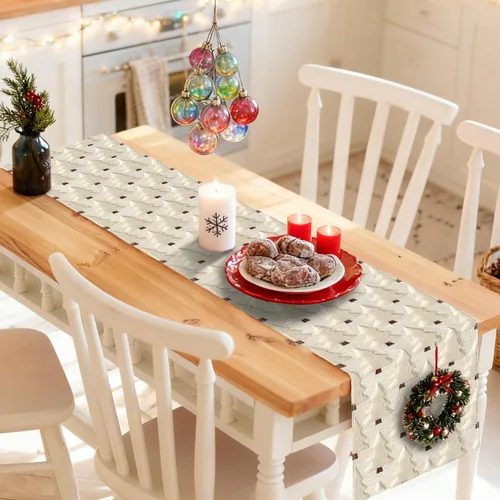 Miniatura 6 de Nialnant Caminos de mesa de Navidad, decoraciones de mesa de invierno de Navidad con bolas de Navidad, flores de nochebuena, camino de mesa