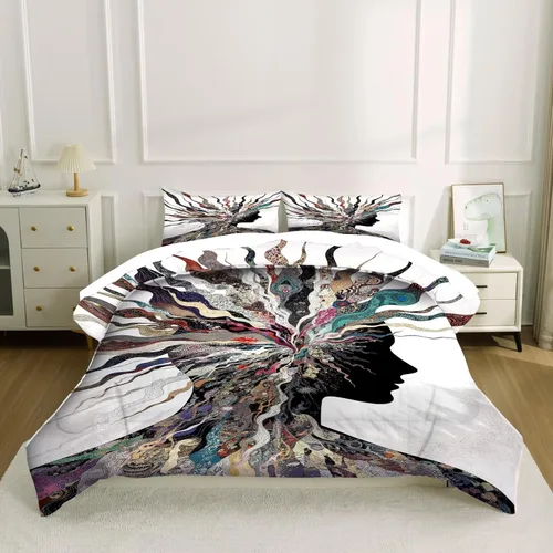 Miniatura 5 de kxry Juego de edredón de arte abstracto, tamaño twin, para todas las estaciones, juego de ropa de cama suave, juego de ropa de cama con retrato