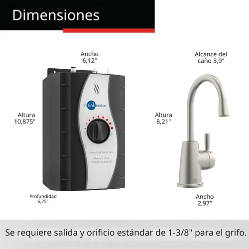 Miniatura 7 de InSinkErator HOT250 - Sistema dispensador instantáneo de agua caliente, grifo de una sola manija en níquel satinado con tanque de acero inoxidable