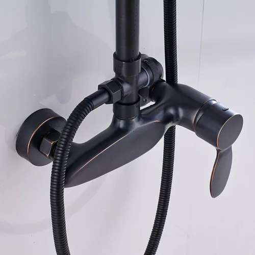 Miniatura 6 de Juego de mezclador de ducha de bronce negro, mezclador de ducha de baño montado en la pared, cabezal de ducha de lluvia con ducha de mano, altura