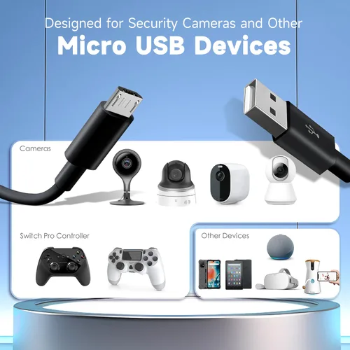 Miniatura 4 de 10ft 3M Micro USB Cable, Charging and Data Transfer, Micro USB Power Cord for Wyze Cam YI Camera Nest Cam Blink Netvue Kasa Cam Cloud Camera Furbo
