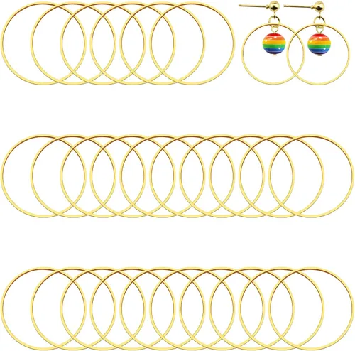Miniatura 10 de 40 aretes de aro para hacer joyas de 1.976 pulgadas, aretes redondos con cuentas redondas, anillos de enlace de bisel abierto, aretes redondos 40