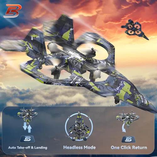 Miniatura 3 de BEZGAR Avión RC, avión de control remoto de espuma, dron para niños, avión RC para niños y niñas, helicóptero avión de combate con luces LED, Azul