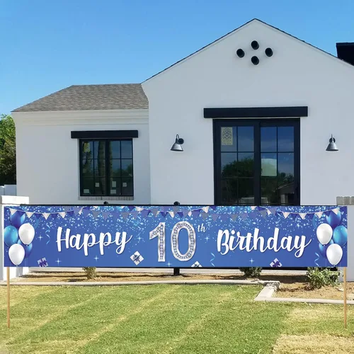 Cartel de feliz cumpleaños número 10, globos de regalo de cristal con estrellas brillantes, decoración temática de confeti para niños y niñas,