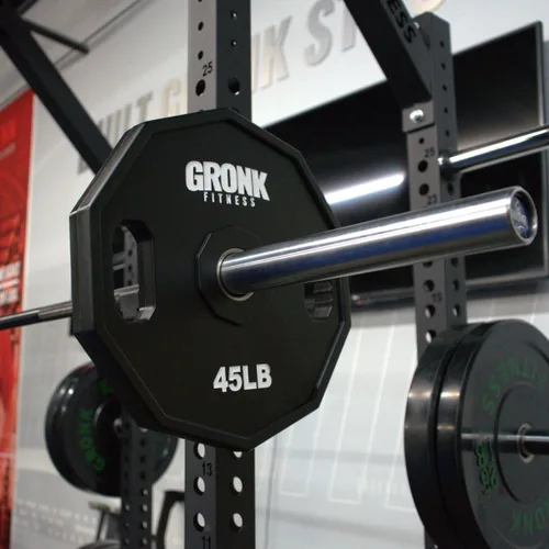 Miniatura 6 de Gronk Fitness Placas de pesas olímpicas de uretano de 10 lados Pesas duraderas para gimnasios domésticos y comerciales Diseño no rodante