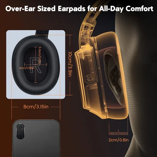 Miniatura 6 de EKSA Trucker - Auriculares Bluetooth con micrófono, auriculares inalámbricos de 164 pies con cancelación de ruido AI (ENC), 57 horas de trabajo