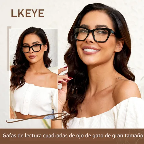 Miniatura 3 de LKEYE - Gafas de lectura de gran tamaño para mujer y hombre, estilo Oprah, con bloqueo de luz azul, para computadora, montura cuadrada, bisagra