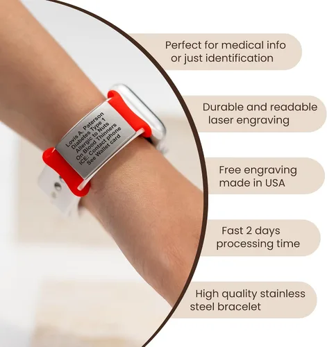 Miniatura 6 de MIA·MIA Etiqueta de identificación de alerta personalizada para correa de reloj, placa de seguridad grabada personalizada para Apple Watch, etiqueta