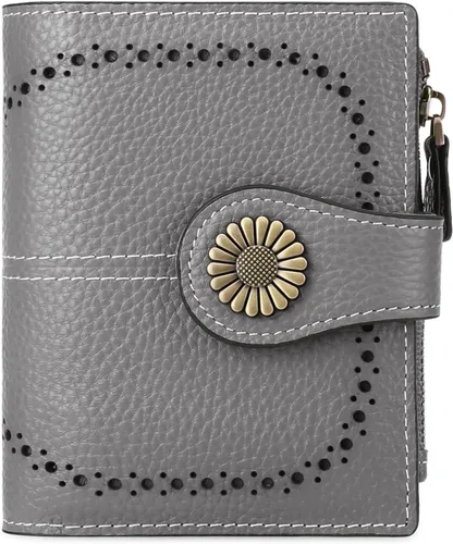Miniatura 70 de SENDEFN - Billetera pequeña de piel auténtica para mujer, diseño plegable con ventana para tarjeta de identificación