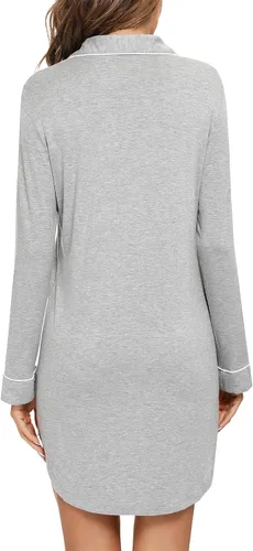 Miniatura 31 de Samring Camisón de pijama para mujer, manga corta/larga, con botones, camisón para dormir, camisón para novio, talla XXL