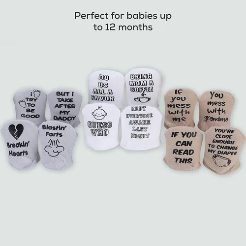 Miniatura 5 de First Landings Juego de regalo de calcetines para bebé, 6 pares de calcetines para bebés con citas adorables, embalaje listo para regalo
