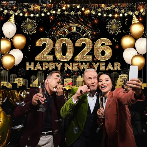 Miniatura 4 de Katchon, Xtralarge - Cartel de feliz año nuevo – 72 x 44 pulgadas Cartel dorado de feliz año nuevo 2026 para decoraciones de Año Nuevo 2026