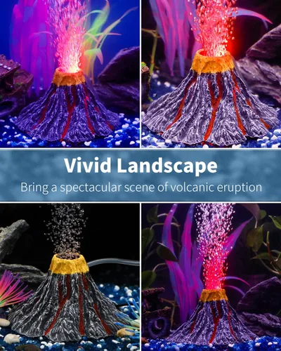 Miniatura 4 de Kit de adorno de volcán para acuario Uniclife Errupción volcánica con mini bomba de aire, foco LED rojo, piedra de aire burbujeador, tubo de línea