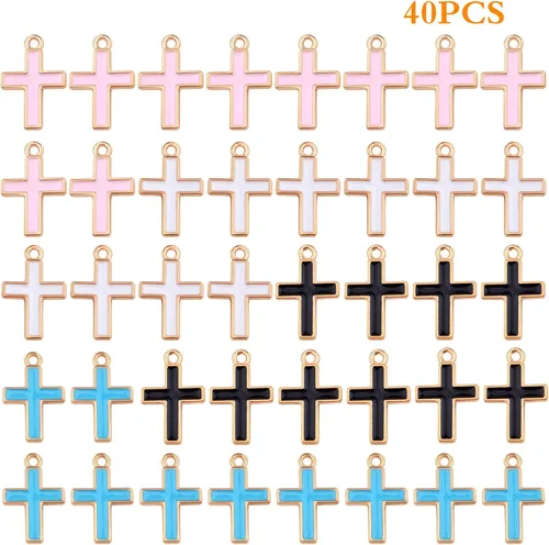 Miniatura 2 de 40 dijes de cruz esmaltada de crucifijo de aleación de Jesús bendición cruz, suministros de manualidades para manualidades, collares, pulseras