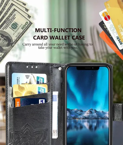 Miniatura 3 de Funda tipo cartera para iPhone 12 Pro/iPhone 12, funda con tapa para mujer con diseño de mariposa en relieve de piel sintética, soporte