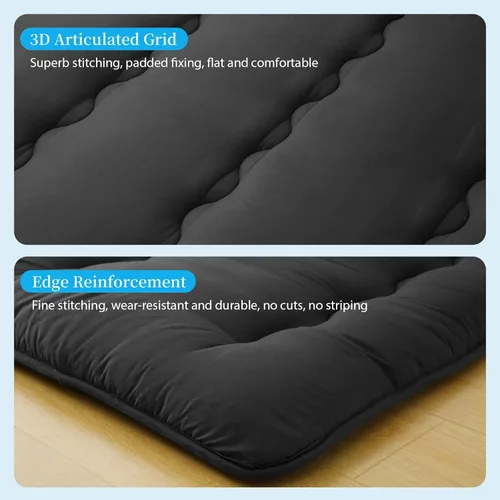 Miniatura 5 de Colchón de futón japonés – Colchón grueso de color negro, almohadilla plegable de tatami de 5 capas con bolsa de almacenamiento y correas, colchones