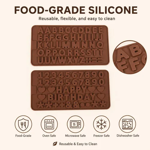 Miniatura 7 de Mini moldes de silicona para letras y números, paquete de 2 moldes de chocolate con letras A-Z, números del 0 a 9 y feliz cumpleaños, pequeños