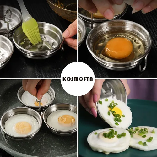 Miniatura 4 de Cazador de huevos de acero inoxidable, Fabricante perfecto de huevos escalfados, Anillos redondos para cocina de huevos para desayuno, 3 tazas