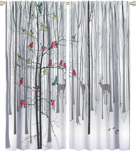 Miniatura 76 de Cortinas de abedul para sala de estar, niebla matutina en otoño, decoración del hogar, 42 x 45 pulgadas de largo