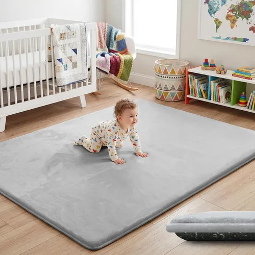 Miniatura 30 de Tapete de cama de bebé de 1.3 pulgadas de grosor para dormitorio, tapete básico de espuma acolchada suave de felpa de 28 x 72 pulgadas con acolchado