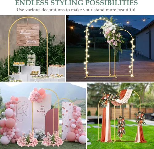 Miniatura 7 de WellSign Soporte de Arco de Fondo para Boda de 7.2 Pies, Juego de 6 Pies de 2, Kit de Soporte de Arco de Globos de Metal Dorado para Ceremonia
