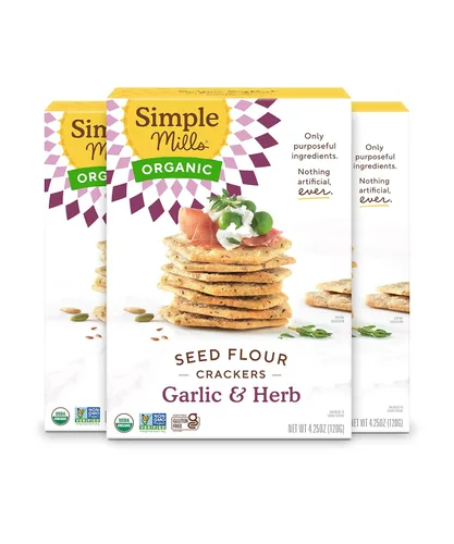 Miniatura 8 de Simple Mills - Galletas de semillas orgánicas, ajo y hierbas de olor, sin gluten, con semillas de lino, semillas de girasol, sin maíz, aperitivos