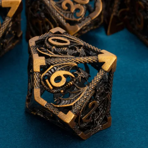 Miniatura 4 de ARUOHHA Juego de dados huecos de metal DND, dados D y D de oro antiguo, juegos de rol RPG, dados poliédricos con caja de regalo D20 D12 D10 D8 D6 D4
