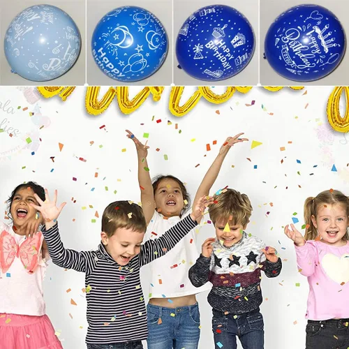 Miniatura 6 de 52 globos azules de cumpleaños con patrón de fiesta de cumpleaños para niños, decoración adecuada para fiestas de cumpleaños de niñas y niños, baby