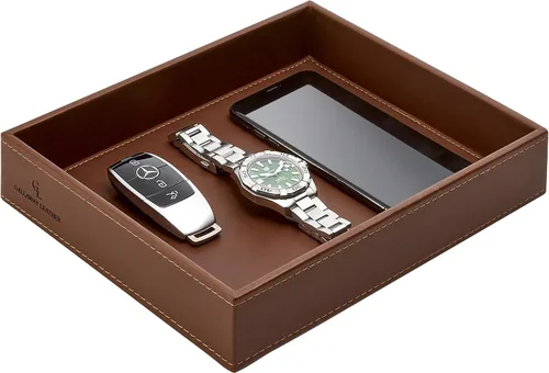 Miniatura 7 de GALLAWAY LEATHER Bandeja de valet para hombres - Organizador de mesita de noche Bandeja EDC para billetera y llaves - Bandeja recogetodo de cómoda