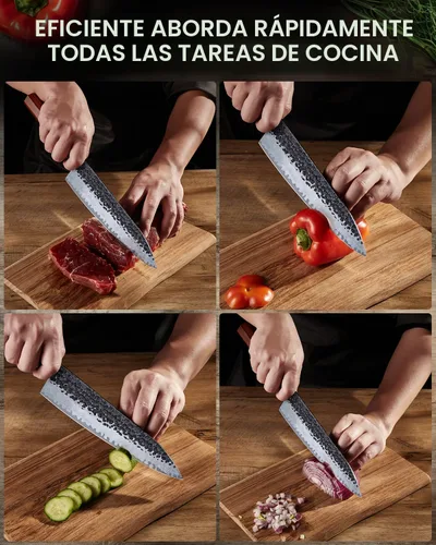 Miniatura 8 de FAMCÜTE Cuchillo japonés de 8 pulgadas, forjado a mano de 5 capas de alto carbono 9CR18MOV de acero con mango de palisandro, cuchillo de cocina