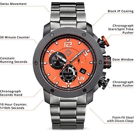 Miniatura 2 de LIV GX1 - Reloj clásico resistente con cronógrafo suizo de 177 pulgadas 316L SS 3D multicapa con fecha rápida resistente a los arañazos resistente