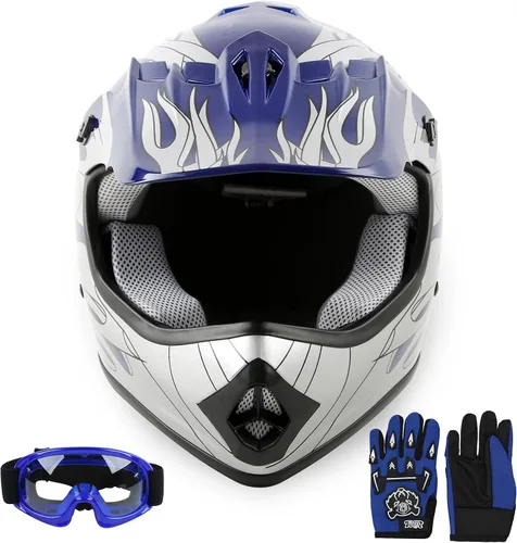 Miniatura 8 de SLMOTO Casco de motocross para niños y jóvenes, casco de motocicleta todoterreno para motocross, ATV aprobado por DOT, casco de calavera negra, Azul