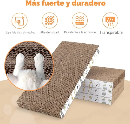 Miniatura 4 de PatiencET Paquete de 4 almohadillas para arañazos para gatos con caja, rascador de cartón para gatos de interior, rascador reversible con caja