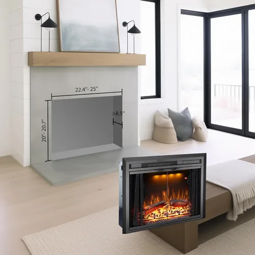 Miniatura 3 de Insertos de Chimenea Eléctrica de 25'' con Puerta de Vidrio, Calentador de Chimenea Eléctrico Empotrado con Sonido de Crepitación de Fuego, Luz