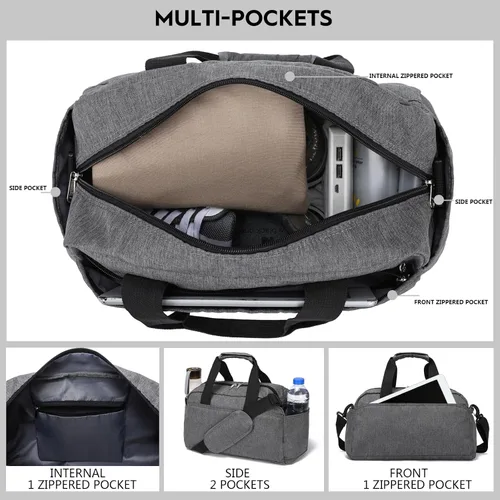 Miniatura 2 de Bolsa de gimnasio pequeña de 14 pulgadas para mujeres y hombres, mini bolsa de lona para viajes, deportes, bolsa de transporte ligera, color gris