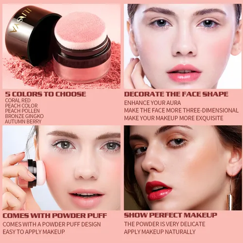 Miniatura 7 de Rubor facial en polvo de maquillaje suave de hongos para mejillas de larga duración en polvo de maquillaje con reflejos - acabado mate
