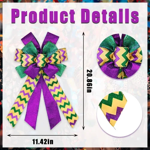 Miniatura 2 de ABTOLS Lazos de corona de Mardi Gras, lazos verdes y morados con purpurina para corona para fiesta de carnaval, lazos decorativos de lentejuelas