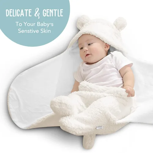 Miniatura 3 de BlueMello Manta de envoltura para bebé Peluche ultrasuave esencial para bebés de 0 a 6 meses Envoltura de recepción beige Ideal para la lista