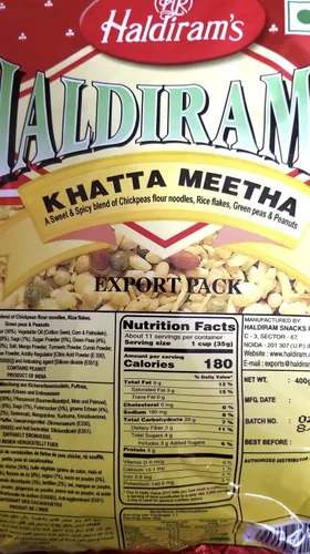 Miniatura 2 de Haldiram's Khatta Meetha (dulce y picante), mezcla de fideos de harina de garbanzos, copos de arroz, guisantes verdes y cacahuetes - 35.30 onzas