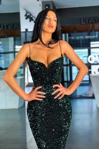 Miniatura 3 de Vestidos de fiesta de lentejuelas brillantes, vestidos largos de fiesta con tirantes delgados, vestidos formales de sirena para mujer 2024