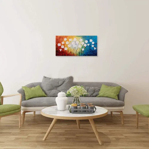 Miniatura 5 de Yihui Arts Pintura al óleo pintada a mano con flores texturizadas sobre lienzo, arte de pared floral blanco abstracto colorido para sala de estar