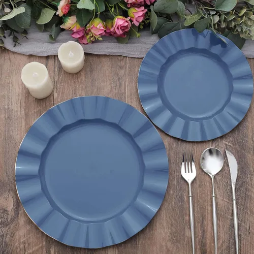 Miniatura 20 de Tableclothsfactory Paquete de 10 platos redondos de plástico negro de 6 pulgadas para ensalada de postre, platos desechables con borde ondulado