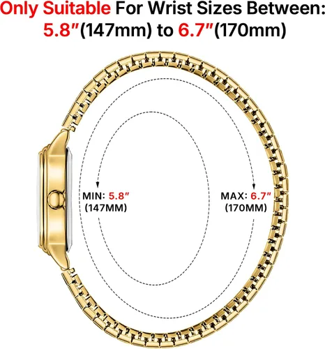 Miniatura 5 de Relojes pequeños de oro para mujer, reloj analógico de esfera fácil de leer, caja ovalada, banda de expansión de acero inoxidable, reloj impermeable