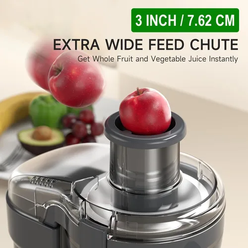 Miniatura 10 de Máquina exprimidora, extractor de exprimidor centrífugo de 500 W con 3 velocidades y boca ancha de 3 pulgadas para frutas y verduras, exprimidor