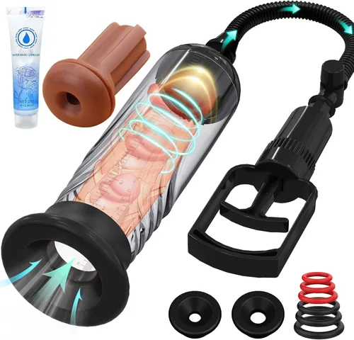 Miniatura 9 de Bomba de vacío para pene, amplificador manual de pene, dispositivo de bombeo de aire de presión, juguetes sexuales para hombres adultos para Negro