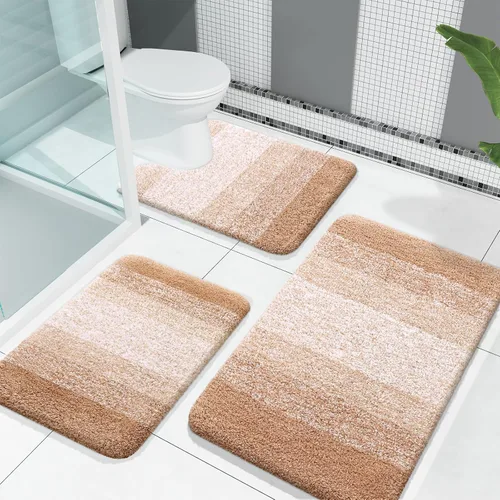 OLANLY Juego de alfombras de baño de 3 piezas, alfombras de baño de microfibra suave y absorbente y alfombra de inodoro de contorno en forma de U,