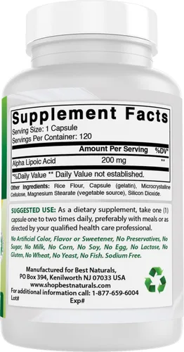 Miniatura 6 de Best Naturals Ácido Alfa Lipoico 200 Mg 120 Cápsulas
