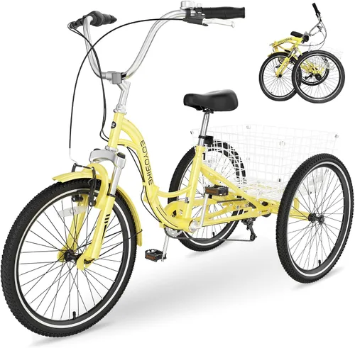 Miniatura 11 de Slsy Triciclos plegables para adultos, triciclos plegables para adultos de 7 velocidades, 20, 24, 26 pulgadas, 3 ruedas con triciclo plegable